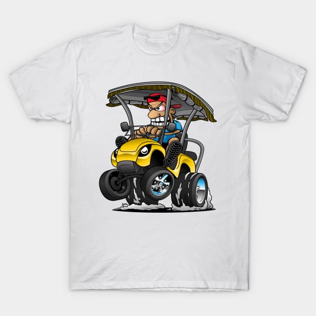 Funny Golf Cart Hotrod Golf Car Popping a Wheelie Cartoon T-Shirt by hobrath